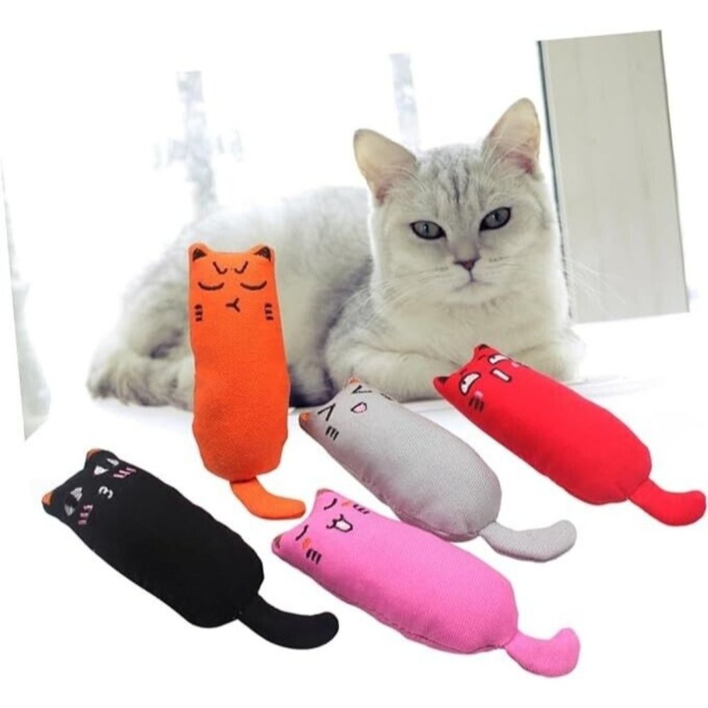 5pc Cat Catnip Filled Toys Teething Pillow Plush Kitty Small Bear Colour…